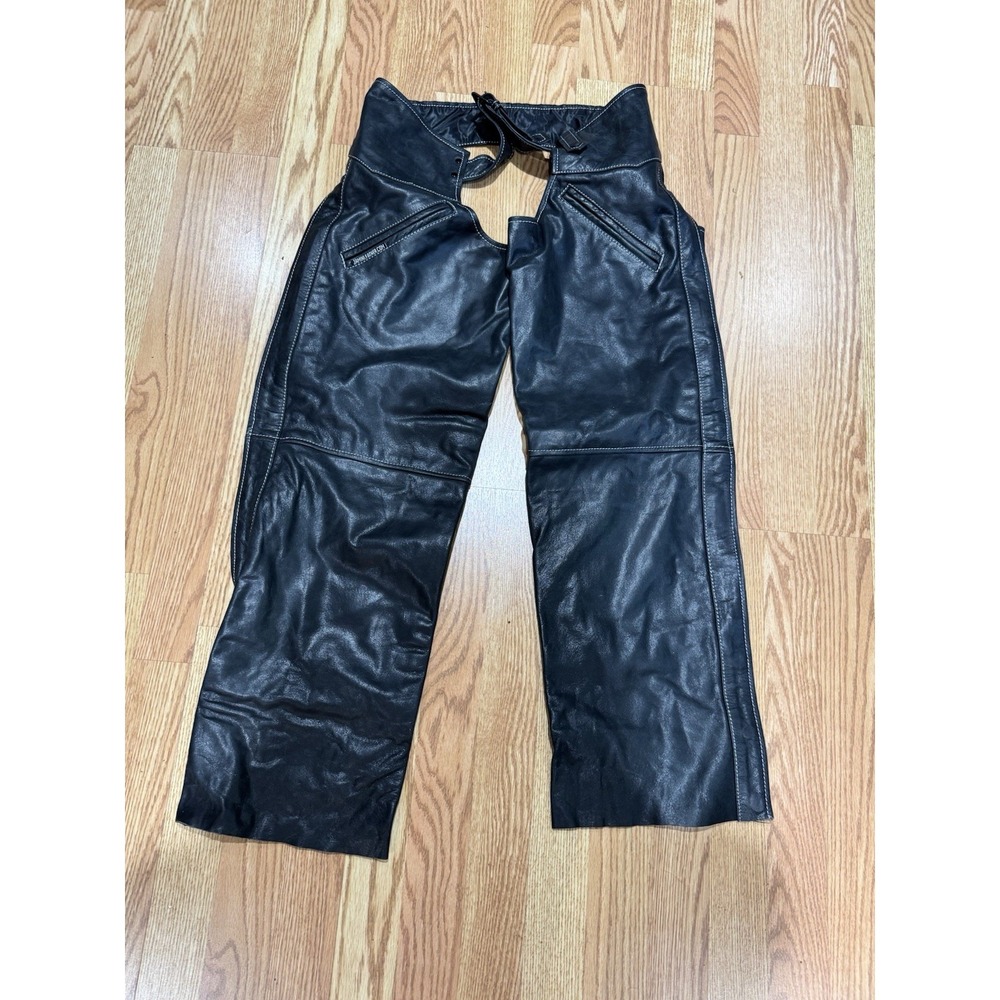 JAMIN LEATHER Chaps Black Leather Motorcycle SIZE Large L Preowned READ